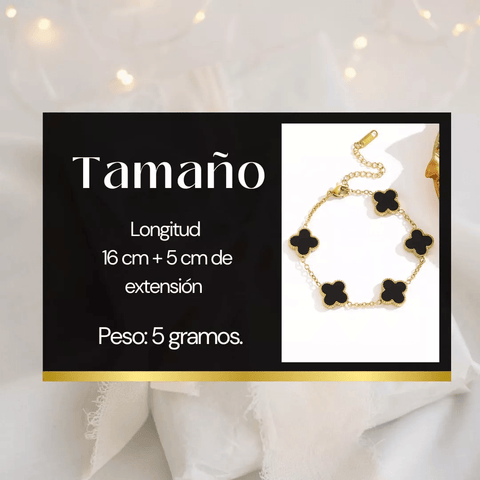Pulsera Negra Trébol Cuatro Hojas